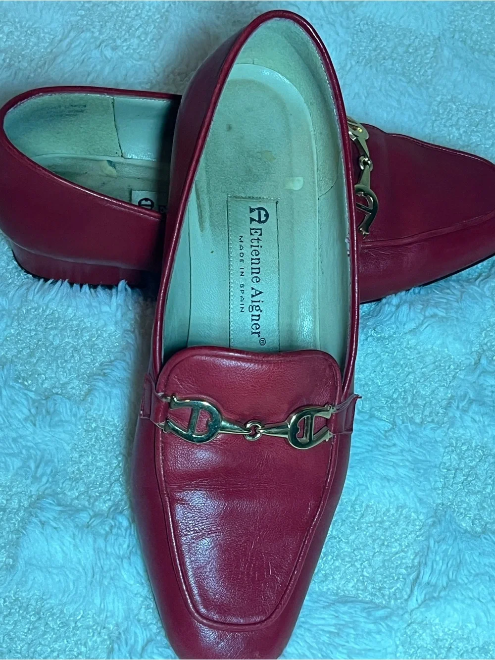 Etienne Aigner Red Leather Horsebit Loafers